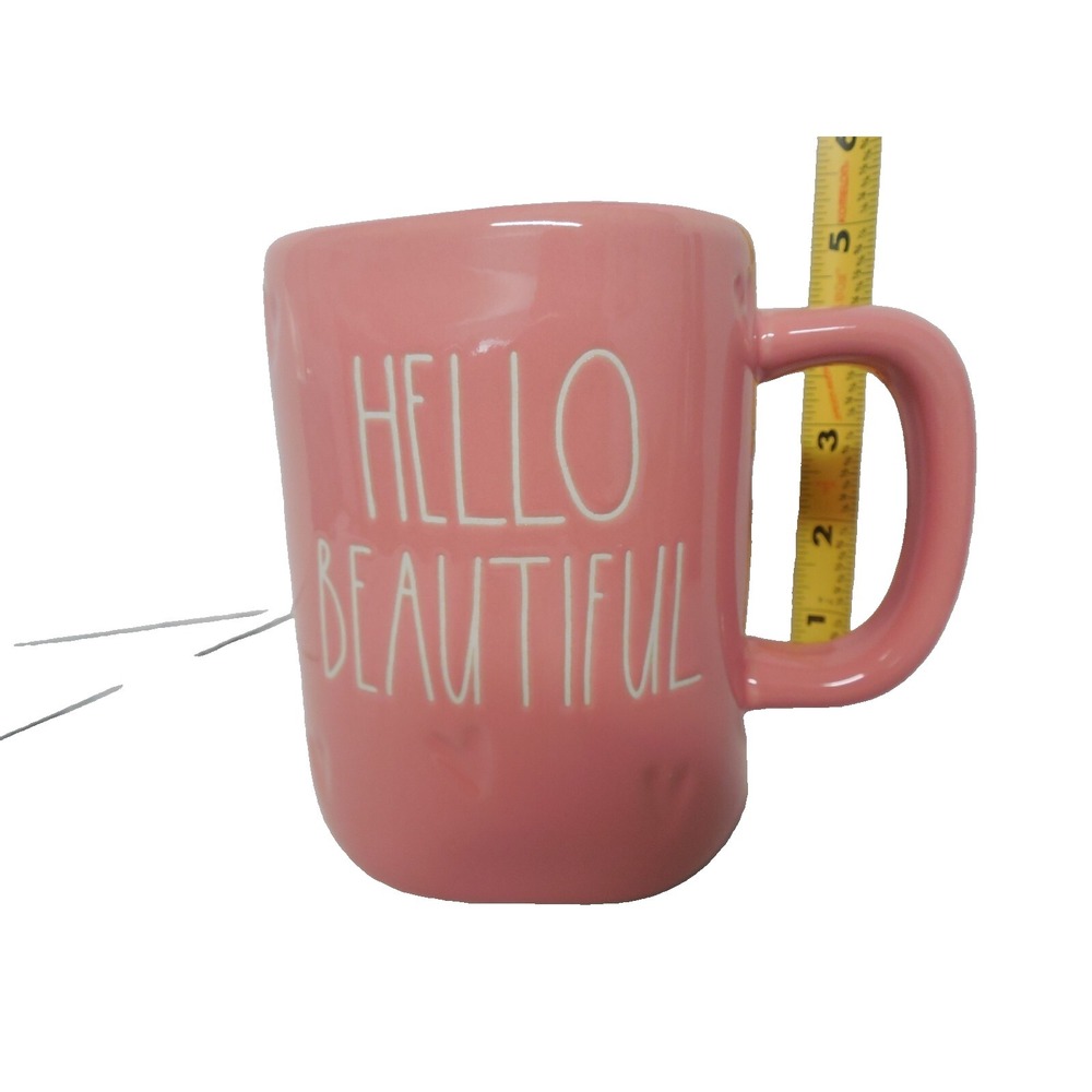 Rae Dunn by Magenta "HELLO BEAUTIFUL"‎ Embossed with Hearts 16 oz
